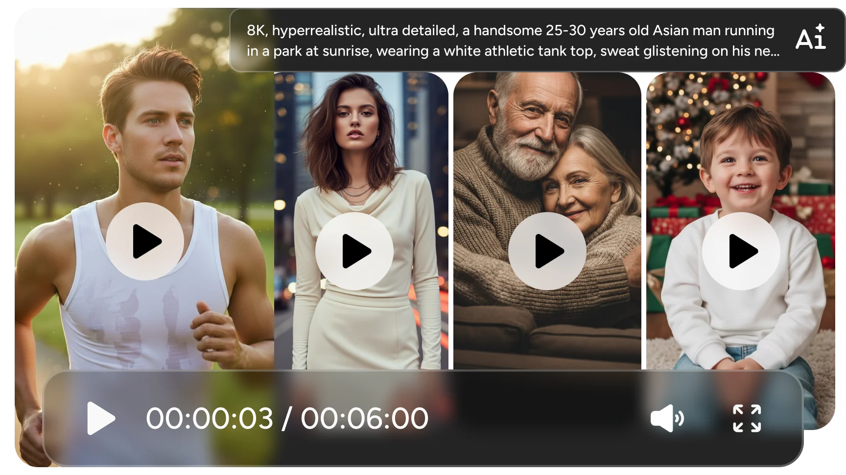 4 Human-Videos mit unterschiedlichen Geschlechtern und Altersgruppen, generiert vom AIEase KI-Human-Video-Generator
